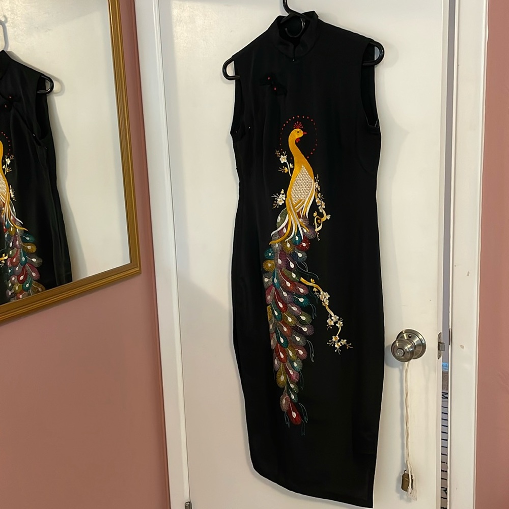 Embroidered Qipao Style Peacock Dress
